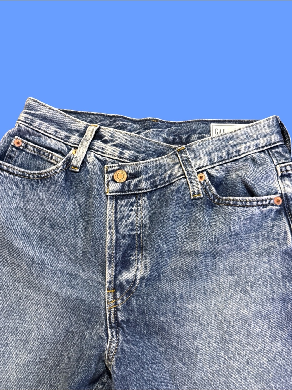 GAP Light Wash Crossover High Rise Denim Barrel Jeans - Sz 24 NWOT - Picture 8 of 10